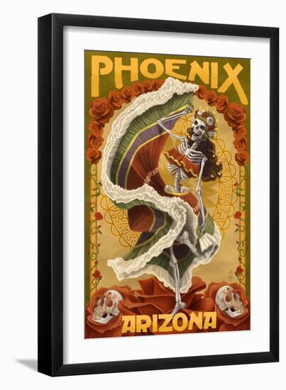 Phoenix, Arizona - Day of the Dead Dancing Skeleton-Lantern Press-Framed Art Print