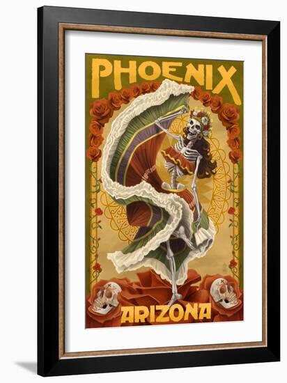 Phoenix, Arizona - Day of the Dead Dancing Skeleton-Lantern Press-Framed Art Print