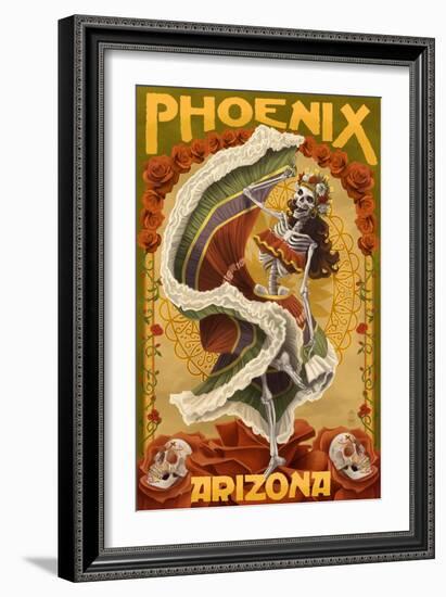 Phoenix, Arizona - Day of the Dead Dancing Skeleton-Lantern Press-Framed Art Print