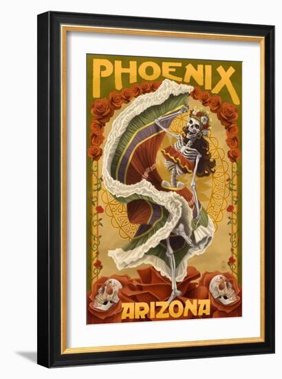 Phoenix, Arizona - Day of the Dead Dancing Skeleton-Lantern Press-Framed Art Print