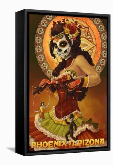 Phoenix, Arizona - Day of the Dead Marionettes-Lantern Press-Framed Stretched Canvas