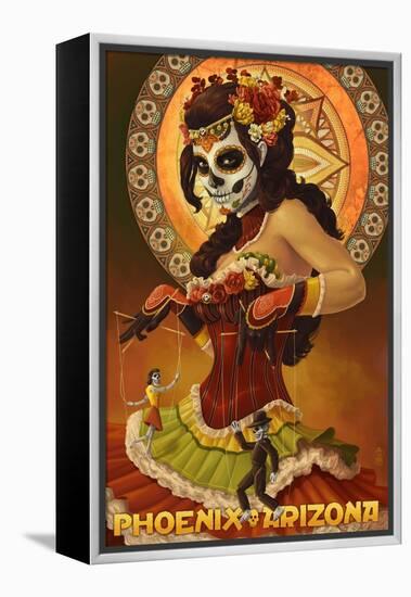 Phoenix, Arizona - Day of the Dead Marionettes-Lantern Press-Framed Stretched Canvas