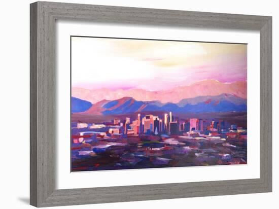 Phoenix Arizona Skyline at Dusk with Phoenix Mount-Markus Bleichner-Framed Art Print