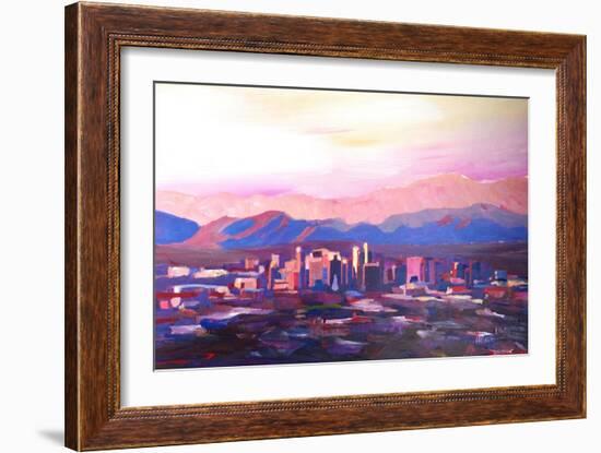 Phoenix Arizona Skyline at Dusk with Phoenix Mount-Markus Bleichner-Framed Art Print