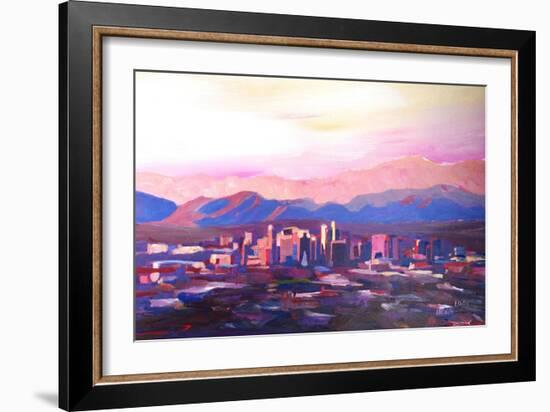 Phoenix Arizona Skyline at Dusk with Phoenix Mount-Markus Bleichner-Framed Art Print