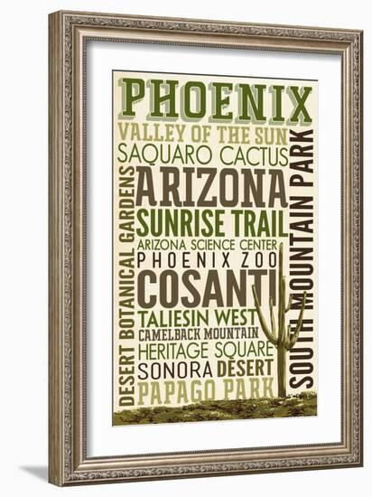 Phoenix, Arizona - Typography-Lantern Press-Framed Art Print