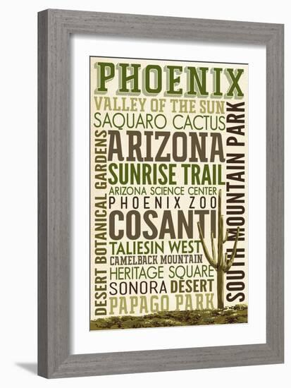 Phoenix, Arizona - Typography-Lantern Press-Framed Art Print