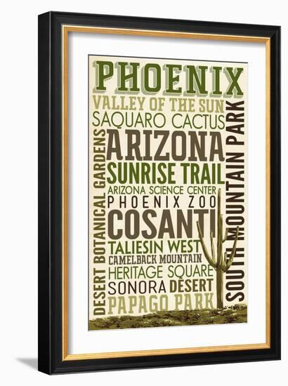 Phoenix, Arizona - Typography-Lantern Press-Framed Art Print