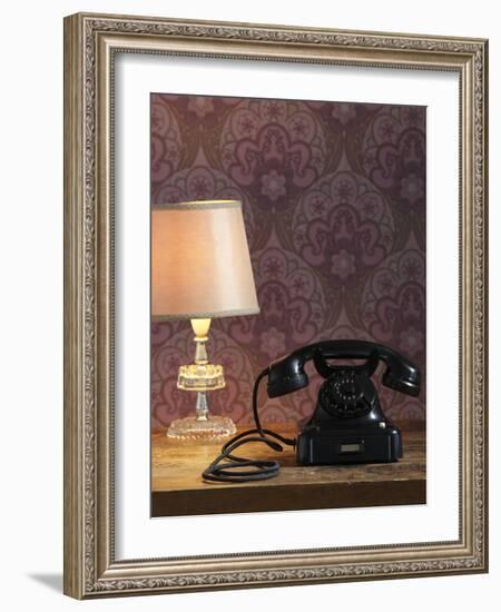 Phone, Old, Black, Standard Lamp, Nostalgia, Communication, Dial, Slice, Select, There Call Up-Nikky-Framed Photographic Print