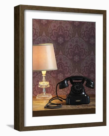 Phone, Old, Black, Standard Lamp, Nostalgia, Communication, Dial, Slice, Select, There Call Up-Nikky-Framed Photographic Print