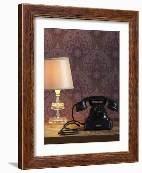 Phone, Old, Black, Standard Lamp, Nostalgia, Communication, Dial, Slice, Select, There Call Up-Nikky-Framed Photographic Print