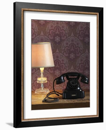 Phone, Old, Black, Standard Lamp, Nostalgia, Communication, Dial, Slice, Select, There Call Up-Nikky-Framed Photographic Print