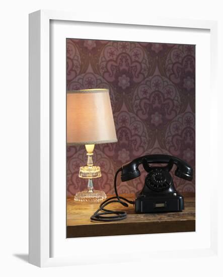 Phone, Old, Black, Standard Lamp, Nostalgia, Communication, Dial, Slice, Select, There Call Up-Nikky-Framed Photographic Print