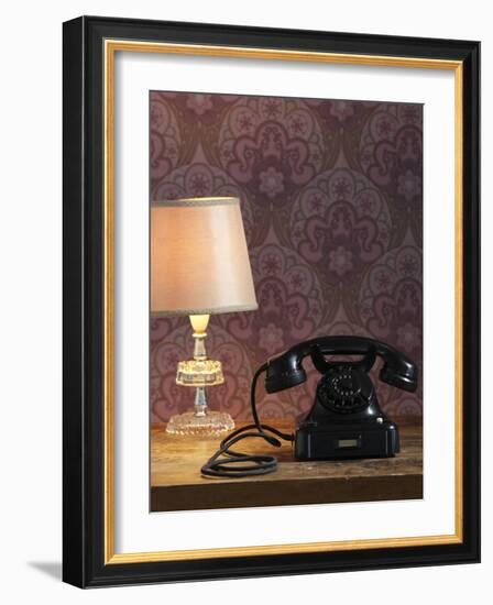 Phone, Old, Black, Standard Lamp, Nostalgia, Communication, Dial, Slice, Select, There Call Up-Nikky-Framed Photographic Print