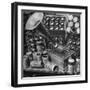Phonograph Invented by Thomas A. Edison Sitting on Table with Boxes of Cylindrical Records-null-Framed Photographic Print