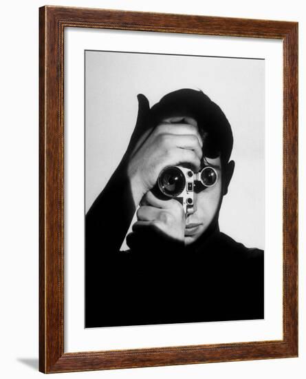 Photo Contest Winner Dennis Stock Holding Camera in Front of His Face-Andreas Feininger-Framed Premium Photographic Print