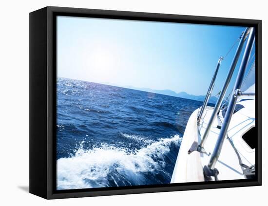 Photo of a 43 Foot Sailboat in Action, Speeding at Open Blue Sea, Parts of a Luxury Yacht Boat, Ext-Anna Omelchenko-Framed Premier Image Canvas