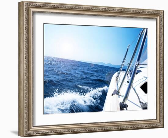 Photo of a 43 Foot Sailboat in Action, Speeding at Open Blue Sea, Parts of a Luxury Yacht Boat, Ext-Anna Omelchenko-Framed Photographic Print