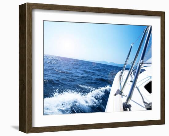 Photo of a 43 Foot Sailboat in Action, Speeding at Open Blue Sea, Parts of a Luxury Yacht Boat, Ext-Anna Omelchenko-Framed Photographic Print