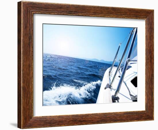 Photo of a 43 Foot Sailboat in Action, Speeding at Open Blue Sea, Parts of a Luxury Yacht Boat, Ext-Anna Omelchenko-Framed Photographic Print