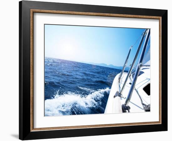 Photo of a 43 Foot Sailboat in Action, Speeding at Open Blue Sea, Parts of a Luxury Yacht Boat, Ext-Anna Omelchenko-Framed Photographic Print