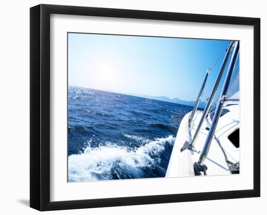 Photo of a 43 Foot Sailboat in Action, Speeding at Open Blue Sea, Parts of a Luxury Yacht Boat, Ext-Anna Omelchenko-Framed Photographic Print