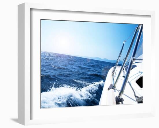 Photo of a 43 Foot Sailboat in Action, Speeding at Open Blue Sea, Parts of a Luxury Yacht Boat, Ext-Anna Omelchenko-Framed Photographic Print