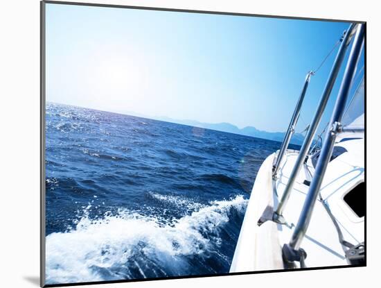 Photo of a 43 Foot Sailboat in Action, Speeding at Open Blue Sea, Parts of a Luxury Yacht Boat, Ext-Anna Omelchenko-Mounted Photographic Print