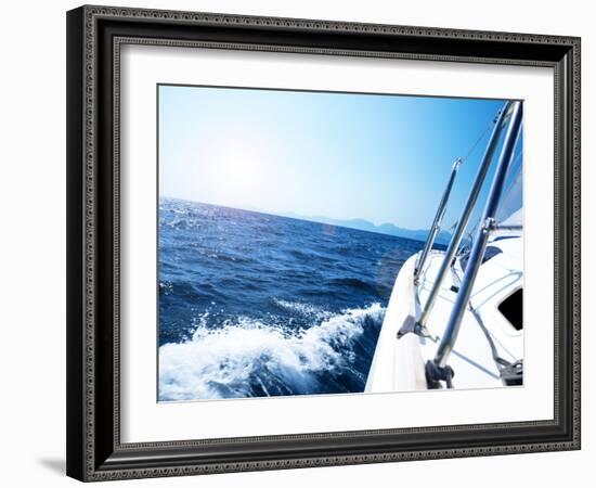 Photo of a 43 Foot Sailboat in Action, Speeding at Open Blue Sea, Parts of a Luxury Yacht Boat, Ext-Anna Omelchenko-Framed Photographic Print