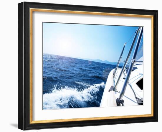 Photo of a 43 Foot Sailboat in Action, Speeding at Open Blue Sea, Parts of a Luxury Yacht Boat, Ext-Anna Omelchenko-Framed Photographic Print