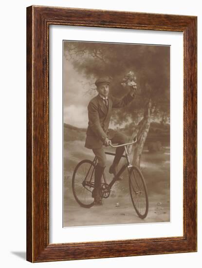 Photo of Man on Bicycle with Flowers-null-Framed Art Print