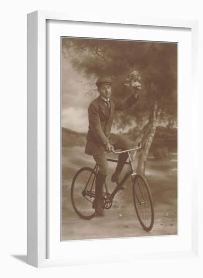 Photo of Man on Bicycle with Flowers-null-Framed Art Print