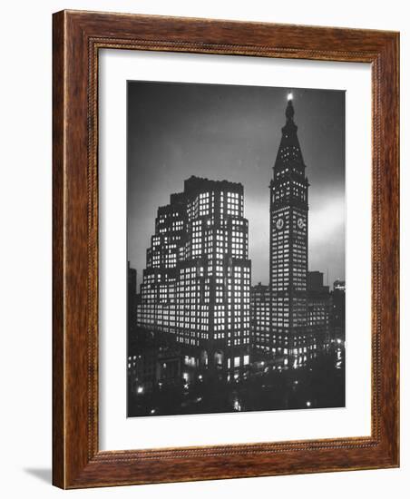 Photo Showing the Exterior of New Metropolitan Building at Night-null-Framed Photographic Print