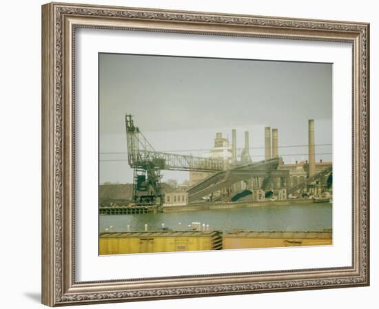 Photo Taken from Window of a Train Showing Industrial Waterfront Scene-Walker Evans-Framed Photographic Print