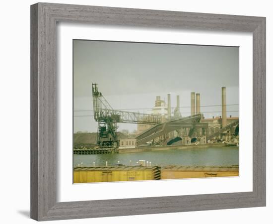 Photo Taken from Window of a Train Showing Industrial Waterfront Scene-Walker Evans-Framed Photographic Print