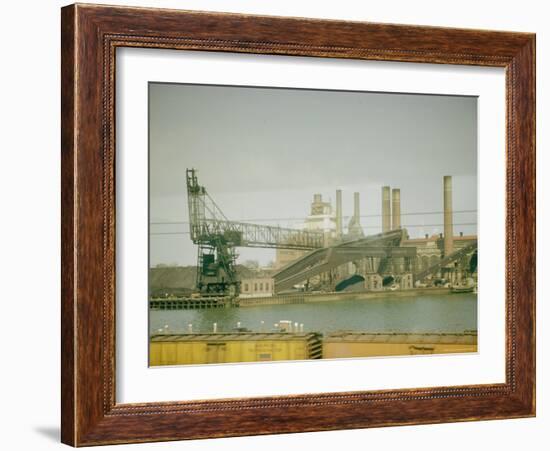 Photo Taken from Window of a Train Showing Industrial Waterfront Scene-Walker Evans-Framed Photographic Print
