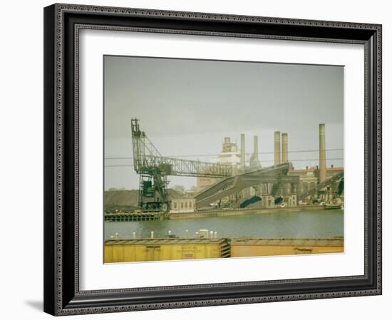 Photo Taken from Window of a Train Showing Industrial Waterfront Scene-Walker Evans-Framed Photographic Print