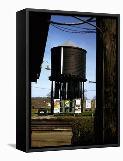 Photo Taken from Window of a Train Showing Water Storage Tower Beside Tracks-Walker Evans-Framed Premier Image Canvas