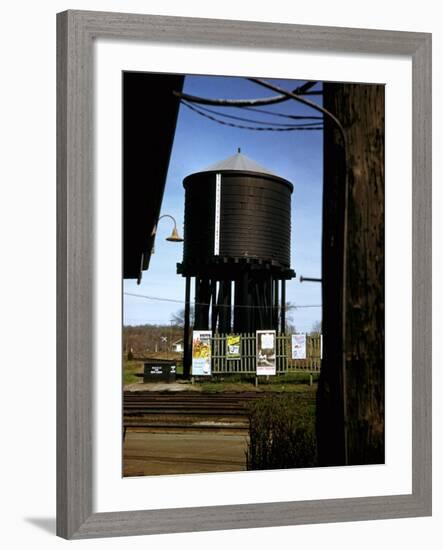 Photo Taken from Window of a Train Showing Water Storage Tower Beside Tracks-Walker Evans-Framed Photographic Print