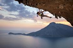 Young Female Rock Climber at Sunset, Kalymnos Island, Greece-photobac-Photographic Print