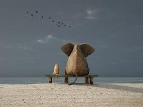 Elephant and Dog Sit on a Beach-Photobank gallery-Stretched Canvas