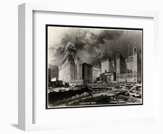 Photograph of a Drawing of Subway Routes around Pershing Square by H. Bierdermann, 1919-Byron Company-Framed Giclee Print