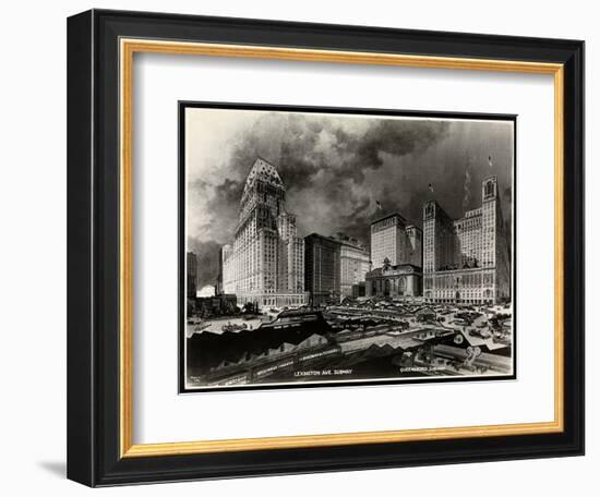 Photograph of a Drawing of Subway Routes around Pershing Square by H. Bierdermann, 1919-Byron Company-Framed Giclee Print