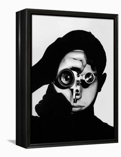 Photographer Dennis Stock Holding Camera to His Face-Andreas Feininger-Framed Premier Image Canvas