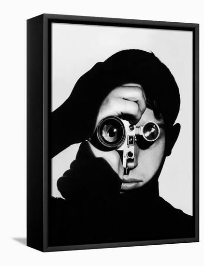 Photographer Dennis Stock Holding Camera to His Face-Andreas Feininger-Framed Premier Image Canvas