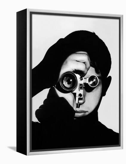 Photographer Dennis Stock Holding Camera to His Face-Andreas Feininger-Framed Premier Image Canvas