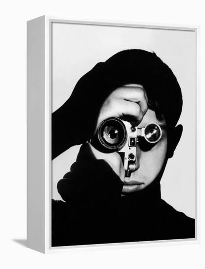 Photographer Dennis Stock Holding Camera to His Face-Andreas Feininger-Framed Premier Image Canvas