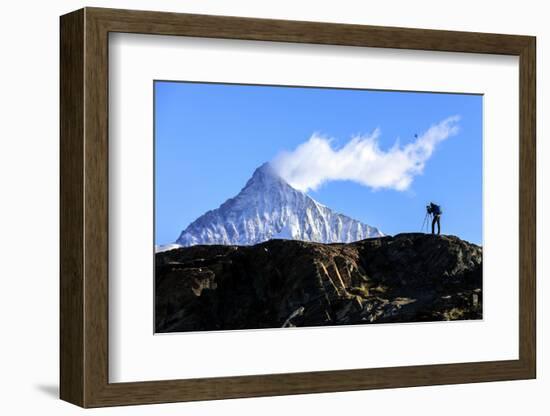 Photographer in Action in Front of the Snowy Weisshorn, Swiss Alps-Roberto Moiola-Framed Photographic Print