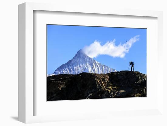 Photographer in Action in Front of the Snowy Weisshorn, Swiss Alps-Roberto Moiola-Framed Photographic Print