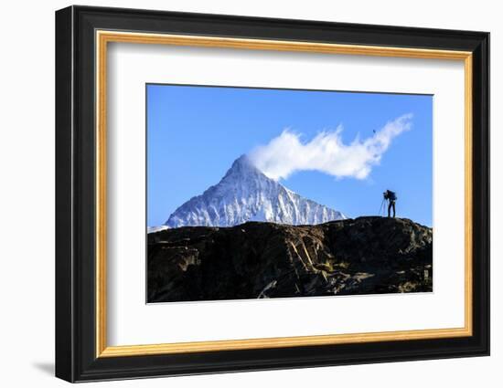 Photographer in Action in Front of the Snowy Weisshorn, Swiss Alps-Roberto Moiola-Framed Photographic Print